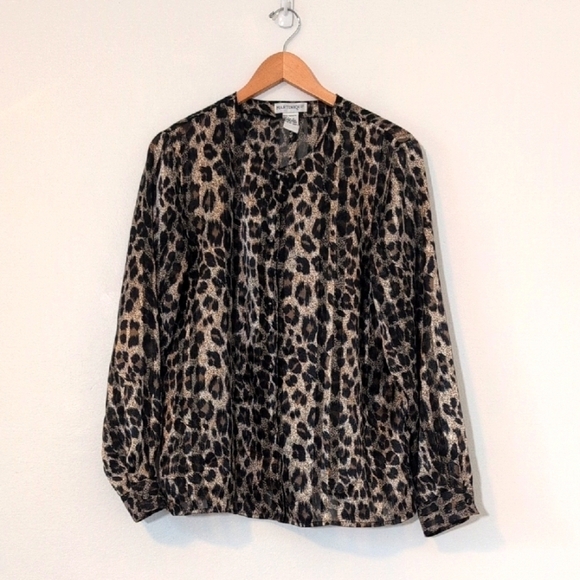 Martinique Tops - Vintage Martinique 90s Leopard Animal Print Semi-Sheer Long Sleeve Top Sz 12
